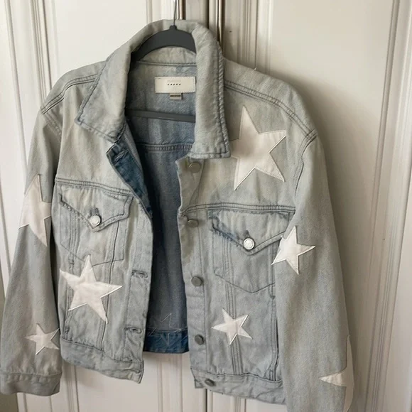 Blank NCY Casual Encounter White Star light wash Denim Jean Jacket trucker sz L - Picture 8 of 14